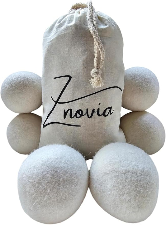 Premium, Wool, Dryer Balls, Laundry, Natural, Organic, Reusable, Minimizes Wrinkles,Shortens Drying Time,Eco Friendly, Fabric,Alternative to, Dryer Sheet, Liquid Softeners,Plastic Balls, Pack of 6.