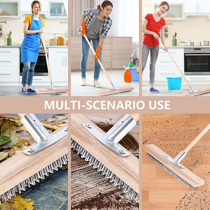 Steel Brooms, 2PCS 11.8" Wire Broom Brush with Robust Metal Holder, Wire Broom Head with Socket for Wooden Handle, Metal Broom Garden Broom for Household Kitchen Catering Commercial-Silver