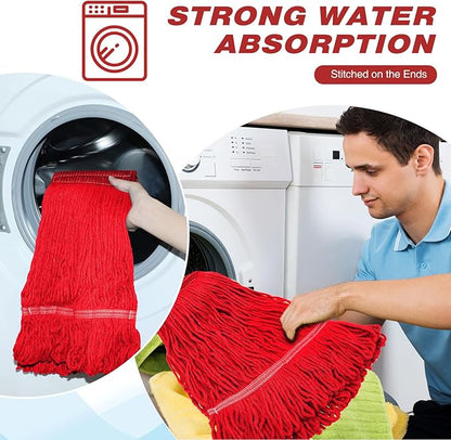 Roshtia 16 Pack Commercial Mop Head Replacements Looped End Wet Heavy Duty Mop Heads Cotton String Mops Industrial Cleaning Refills for Commercial Industrial Home(Red)