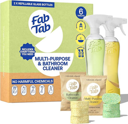 Tablet Cleaner, Multi-Purpose & Bathrom Cleaner for Eco-Concious Cleaning, Non Harmful & Chemical-Free Formula, Convenient Refills with 2 Glass Bottles, Luxury Hotel Scent (6 Refill Tablets)
