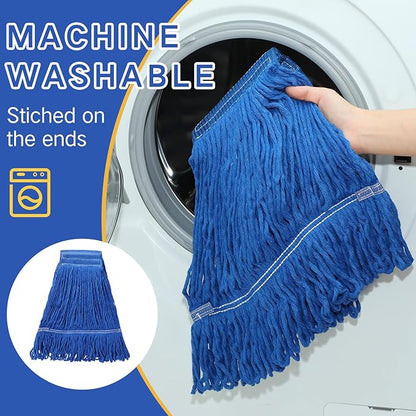 Roshtia 16 Pack Commercial Mop Head Replacements Looped End Wet Heavy Duty Mop Heads Cotton String Mops Industrial Cleaning Refills for Commercial Industrial Home(Blue, Yellow)