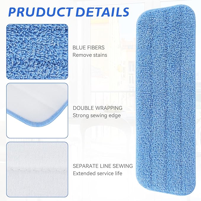Replacement Microfiber Pad Fit for Rubbermaid Commercial 18 Inch and 17 Inch Mop - 10 Pack Wet & Dry Commercial Cleaning Reusable Refills Fit for Any Microfiber Flat Mop 18" 17" - Trapezium