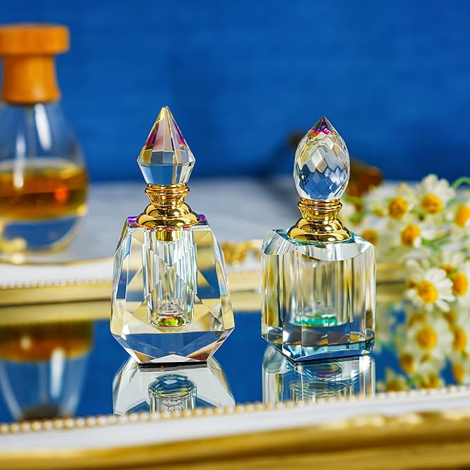 YU FENG 12pcs Clear Perfume Spray Bottles and 2pcs Vintage Crystal Perfume Bottles