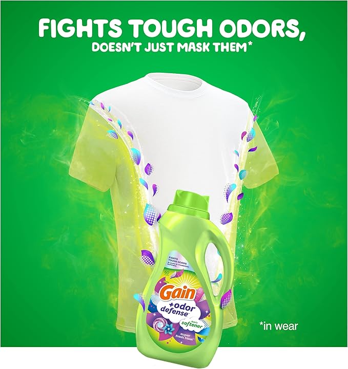 Gain + Odor Defense Liquid Fabric Softener, Super Fresh Blast Scent, 140 oz 190 Loads, HE Compatible