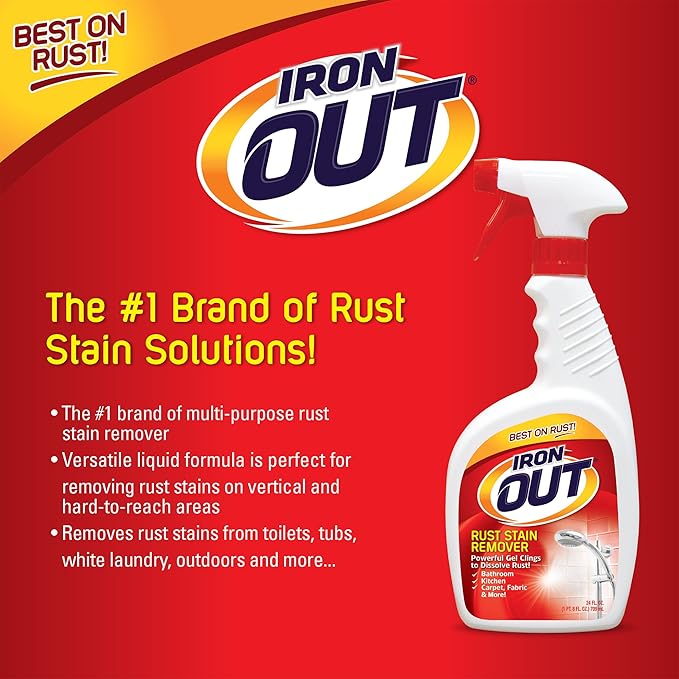 Iron OUT Spray Gel Rust Stain Remover, Remove and Prevent Rust Stains in Bathrooms, Kitchens, Appliances, Laundry, and Outdoors, 24 Ounce, Pack of 6