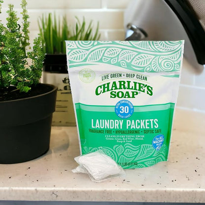 Charlie’s Soap – Fragrance Free Powdered Laundry Detergent Packets – 30 Pods (1 Pack)…