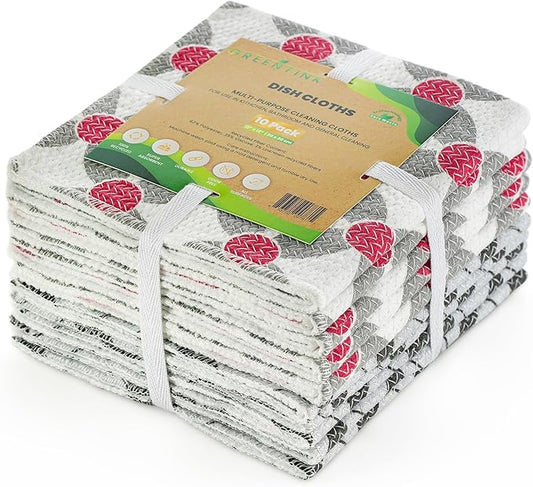 Eco-Friendly Reusable Dish Cloth Set – 10-Pk Multipurpose Kitchen Cleaning Cloth Made from Recycled Materials – Absorbent Dish Towels & Non-Scratch Cleaning Rags, 12x12 in.