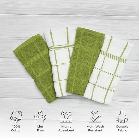 100% Cotton Kitchen Towels and dishcloths Sets, Super Soft & Absorbent, Dish Cloths for Washing Dishes, Dish Towel for Kitchen, 2 Green Dish Towels and 4 Green Dish Cloths