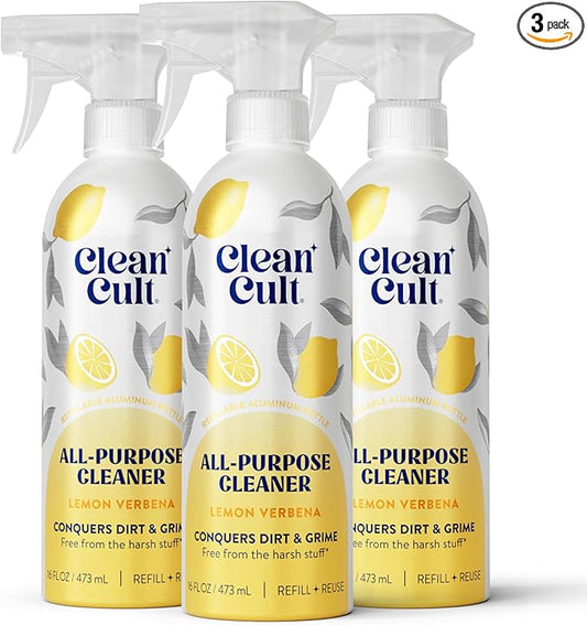Cleancult - Lemon Verbena - All Purpose Cleaner - Refillable Aluminum Bottle - Cleaner Spray that Removes Dirty & Grime - 16 oz - 3 Pack
