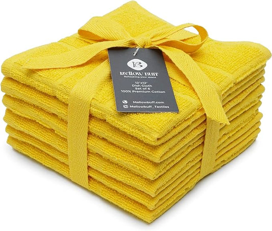 100% Cotton Dish Cloth for Dish Washing, Terry Dish Cloth, Cotton Dish Rags, 6 Pack, Super Soft and Absorbent,12"x12", inches, Reusable Cleaning Cloth, Yellow