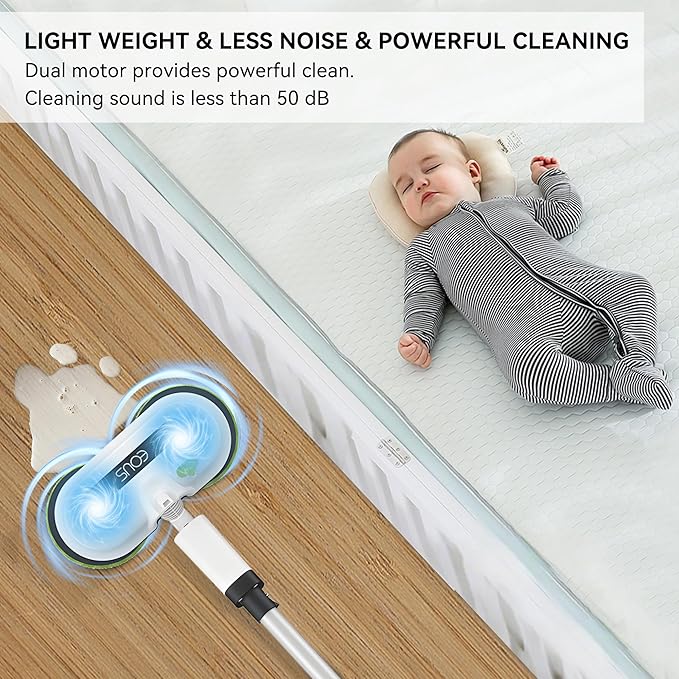 EOUS Cordless Electric Mop, Electric Mops for Floor Cleaning, Powerful Spin Mop with LED Headlight, Water Spray, Up to 60 mins Floor Scrubber with 300ml Water Tank, Detachable Battery, Multi-Surface