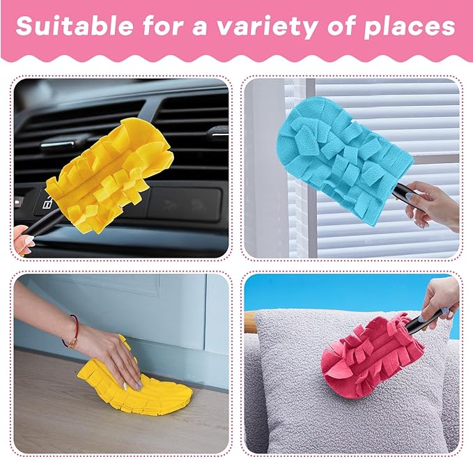Zubebe 12 Pcs Heavy Duty Duster Refill Reusable Fleece Duster Refills Multi Surface Washable Cleaning Pads for Home, Blinds, Fans, Corners, Furniture (Watermelon Red,Blue,Yellow)