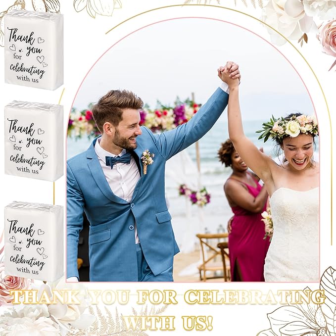 100 Pcs Wedding Facial Tissues Welcome Bags Mini Pocket Tissues Travel Size Wedding Favors for Guests 3 Ply Thank You for Celebrating with Us Celebration Graduation (Minimalist)