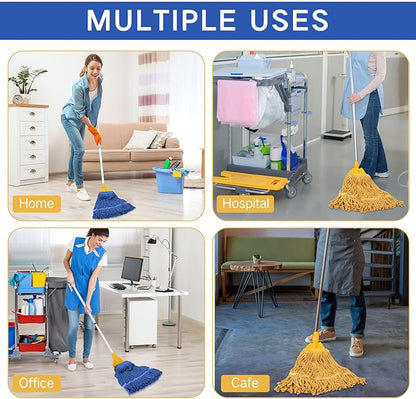Roshtia 16 Pack Commercial Mop Head Replacements Looped End Wet Heavy Duty Mop Heads Cotton String Mops Industrial Cleaning Refills for Commercial Industrial Home(Blue, Yellow)