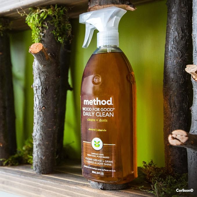 Method Daily Wood Cleaner, Plant-Based Formula that Cleans Shelves, Tables, and Other Wooden Surfaces While Removing Dust & Grime, Almond Scent, 828 ml Spray Bottles, Packaging May Vary (Pack of 2)