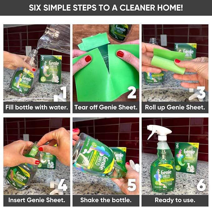 Genie Sheets All Purpose Cleaner | Concentrate Makes 6 24oz Refills | Professional-Strength | Just Add Water | Sustainable Eco-Friendly Plant-Based Solution | 6 Sheets