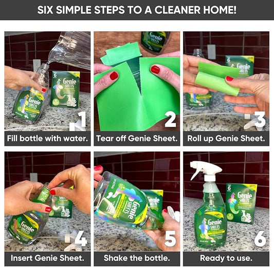 Genie Sheets All Purpose Cleaner | Concentrate Makes 6 24oz Refills | Professional-Strength | Just Add Water | Sustainable Eco-Friendly Plant-Based Solution | 6 Sheets