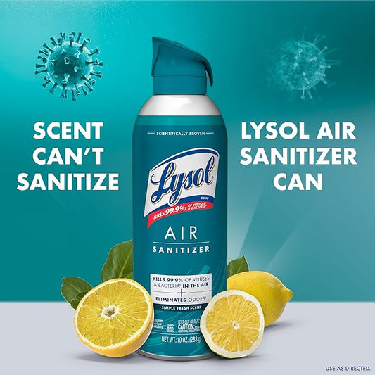 Lysol Air Sanitizer Spray + Odor Eliminator for Home & Office, Sanitizing Air Spray, Simple Fresh Scent, 10 oz (Pack of 3)