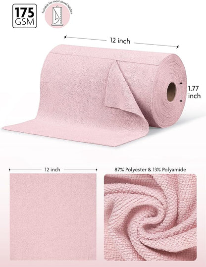 Fantasticlean Microfiber Cleaning Cloth Roll -150 Sheets, Tear Away Microfiber Towels, 12" x 12", Reusable Washable, Ultra Absorbent Dish Rags for Car, Home, Garage or Shop (2 Rolls of Pink)