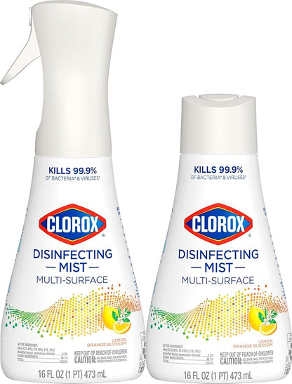 Clorox Disinfecting Mist, Lemon and Orange Blossom, 1 Spray and 1 Refill, 16 oz Each