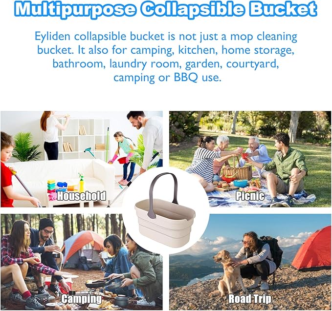 Eyliden Collapsible Bucket, Bucket for Cleaning Mop, 10L(2.6Gallon) Multiuse Foldable Water Pail, Portable Handy Basket for Cleaning Mop, Camping, Tailgating and More