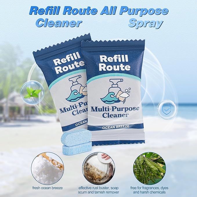 Splash-Spray All Purpose Cleaner – 12 Tablets (12 x 16 Fl oz) Multipurpose Cleaners -Can Make 192 Fl oz Multi Surface Cleaner(12 x 16 Fl oz) - Vegan, No Plastic - Ocean Breeze
