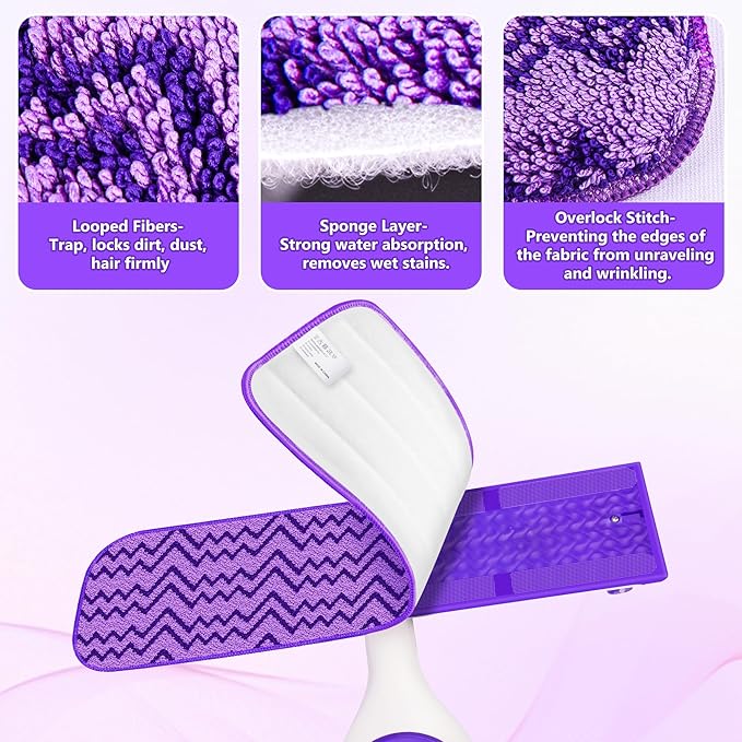 12 Pack Reusable Mop Pads Compatible with Swiffer PowerMop, Power Mop Refill Pads Microfiber Mopping Pad Refills Washable Power Mop Pads for 13" 14" 15" Mop Multi-Surface Wood Floor Cleaning, Purple