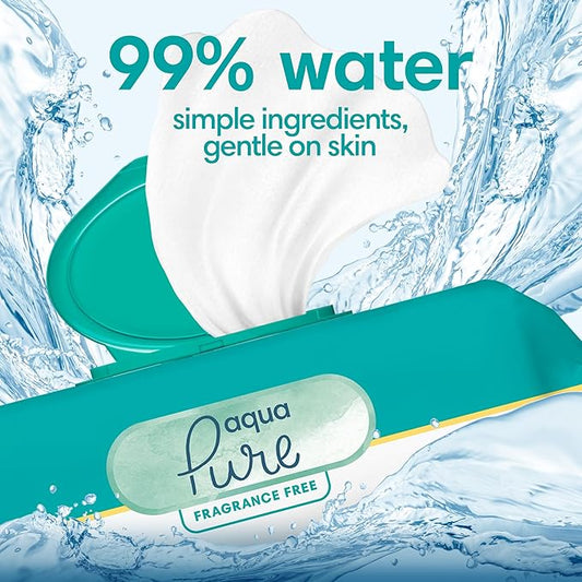 Pampers Baby Wipes Aqua Pure, 99% water-based wipes, Hypoallergenic and Unscented Infant Wipe, 448 Total (8 Flip-Top Packs)