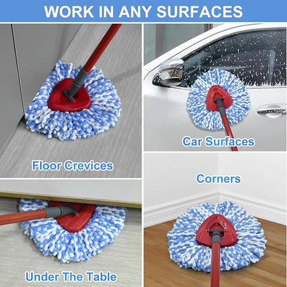 Spin Mop Replace Head, Base, Scrubber Mop Head, Mop Handle for OCedar RinseClean 2-Tank System, Include 2 Microfiber Mop Refills, 1 Mop Handle, 1 Mop Head Cover and 1 Scrub Brush