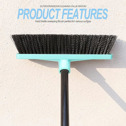 Push Broom Stiff Bristles Outdoor Broom with 51" Long Handle for Cleaning Scrubbing Deck Driveway Yard Patio Garage Concrete Wood Stone Tile Multi-Surface Floor