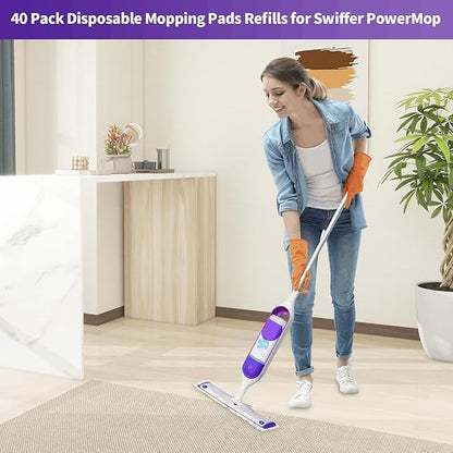 40 Pack Disposable Mopping Pads Refills for Swiffer PowerMop Multi-Surface & Wood Mops, Spray Clean Pads Replacement for Floor Cleaning（Purple Without Handle）