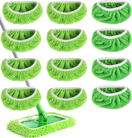 12PCS Reusable Microfiber Mop Pads Washable Wet Pads Compatible with Swiffer Sweeper Refills Pads Dry Sweeping Cloths Mop Head Replacement for Household Cleaning