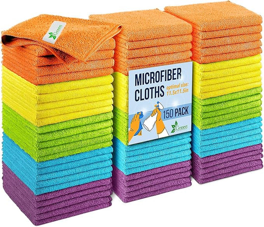 GREEN LIFESTYLE Chamois Cloth, Microfiber Cleaning Cloth 150 Pack, Borderless Towels Cleaning, Car Microfiber Towel, Drying Wash Towels (11.5" x 11.5", Multicolor)