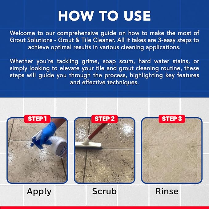Heavy Duty Grout and Tile Cleaner, Acid-Free, Safe on Stone, Ceramic, Porcelain and Colored Grout, Easy to use 32oz