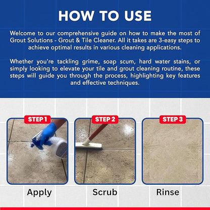 Heavy Duty Grout and Tile Cleaner, Acid-Free, Safe on Stone, Ceramic, Porcelain and Colored Grout, Easy to use 32oz