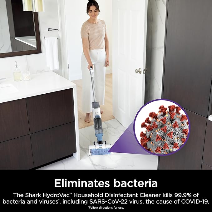 Shark HydroVac Household Disinfectant Cleaner, Kills 99.9% of Bacteria & Viruses, Compatible with Shark HydroVac 3-in-1 Multi-Surface Cleaners on Hardfloor, Stone, Laminate & Tile, Purple, WDCD60