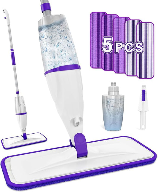 Spray Mop for Hardwood Floor Cleaning: EXEGO Wet Mops with 5 Microfiber Refillable Pads for Swiffer Powermop - Mopping Tools with Sprayer for Tile Wood Laminate Vinyl Marble