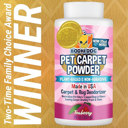 Bodhi Dog Natural Carpet Powder - Dry Pet Smell Eliminator & Urine Odor Remover - Loosens Fur & Dirt - Plant-Based and Biodegradable Room Freshener for Home with Pets - Teaberry (Pack of 1)