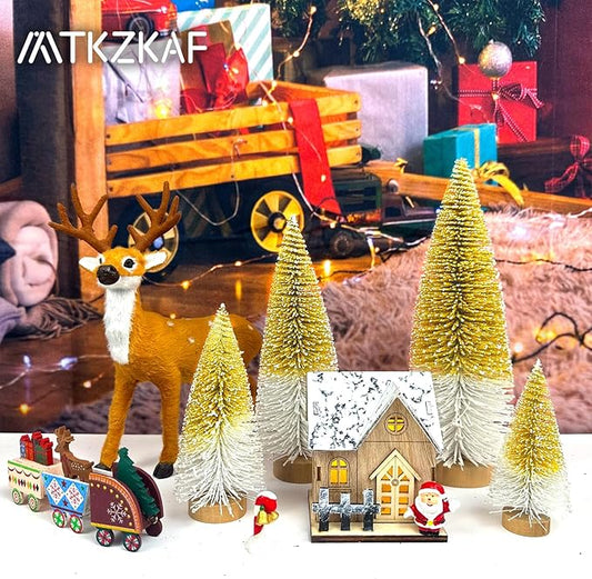 Mini Christmas Trees Bottle Brush Christmas Trees for Christmas Decorations Multicolor Table Top Gradient Christmas Tree with Wooden Base (Gold+White)