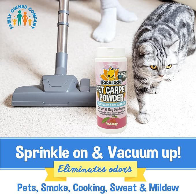 Bodhi Dog Natural Carpet Powder - Dry Pet Smell Eliminator & Urine Odor Remover - Loosens Fur & Dirt - Plant-Based and Biodegradable Room Freshener for Home with Pets - Teaberry (Pack of 1)