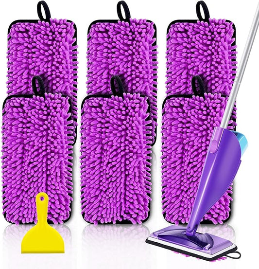 6 Pack Reusable Mop Replacement Pads Compatible with Swiffer Wet Jet Spray Mop, Microfiber Wet Jet Refills for Swiffer 10-12 inch Pads for Dry Wet Mopping Cloths