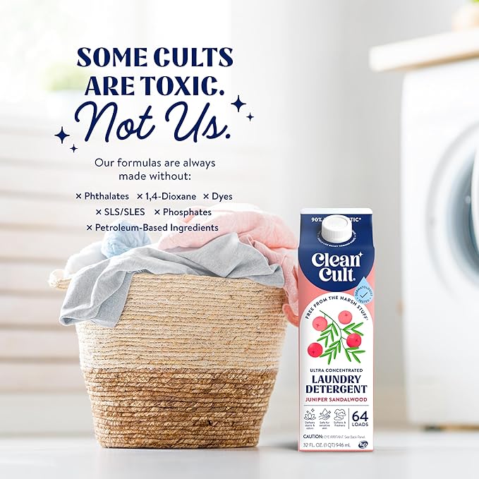 Ultra Concentrated Liquid Laundry Detergent Soap, 64 loads (32 oz), Long Lasting Scent, 90% Less Plastic, No Harsh Chemicals, Juniper Sandalwood, Defeats Stains & Odors, HE/Standard Compatible