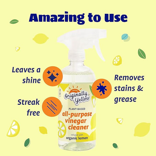 Originally Yellow All-Purpose Distilled Vinegar Spray Living Room, Bathroom, & Kitchen Cleaner Spray | Infused with Organic Lemon | Plant-Based All Purpose Cleaner, 16 Fl Oz (3-Pack)