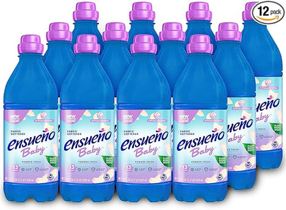 Ensueño Baby Hypoallergenic Liquid Fabric Softener - Baby Powder Scent - (12 Pack) 22 fl oz - Plant-Based Fabric Softener - Softens 156 Loads - Color-Fading Protection