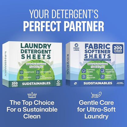 Fabric Softener Sheets for Washer – Eco-Friendly Laundry Softener Sheets for Washing Machines, Scented (200 loads)