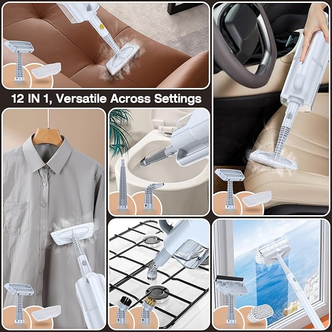 ScrubWiz Steam Mop Cleaner with Detachable Handheld Steamer, 12-in-1 Multi-purpose Accessories, Washable Microfiber Pads, 350ml and 2 Adjustable Levels for Cleaning Floor, Carpet, Tiles, and Grout