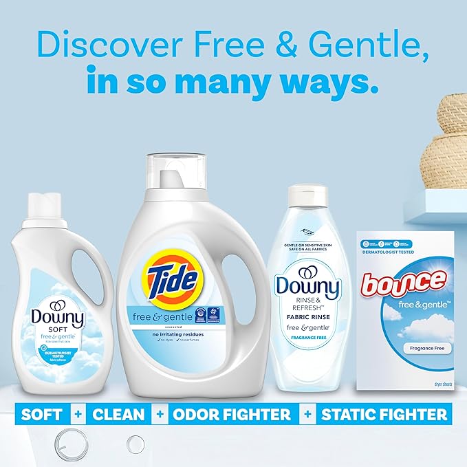 Tide Free & Gentle Liquid Laundry Detergent, 63 fl oz, 48 Loads, HE Compatible