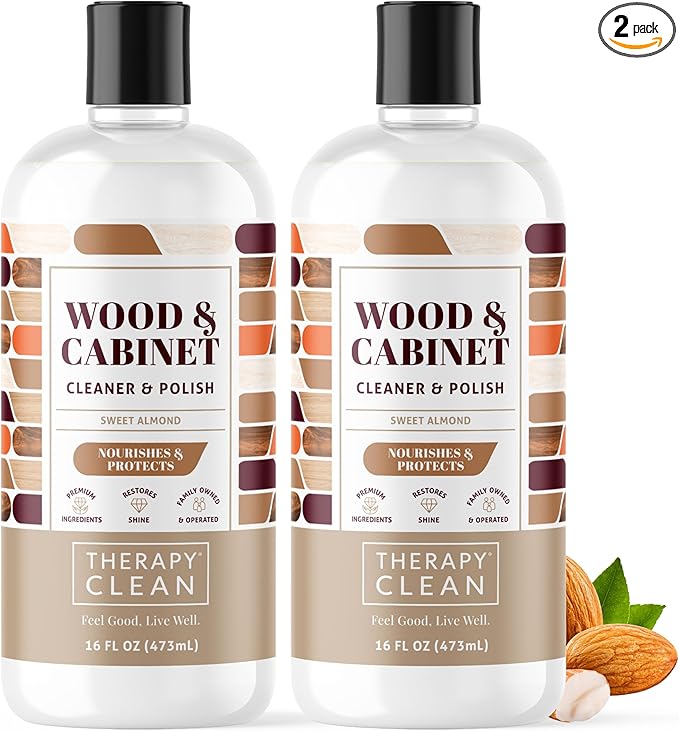 Therapy Wood Cleaner and Furniture Polish 16 oz. (2 Pack) - Wood Cabinet and Table Cleaner - Conditioner - Almond Scent