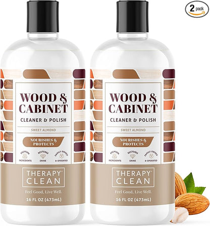 Therapy Wood Cleaner and Furniture Polish 16 oz. (2 Pack) - Wood Cabinet and Table Cleaner - Conditioner - Almond Scent