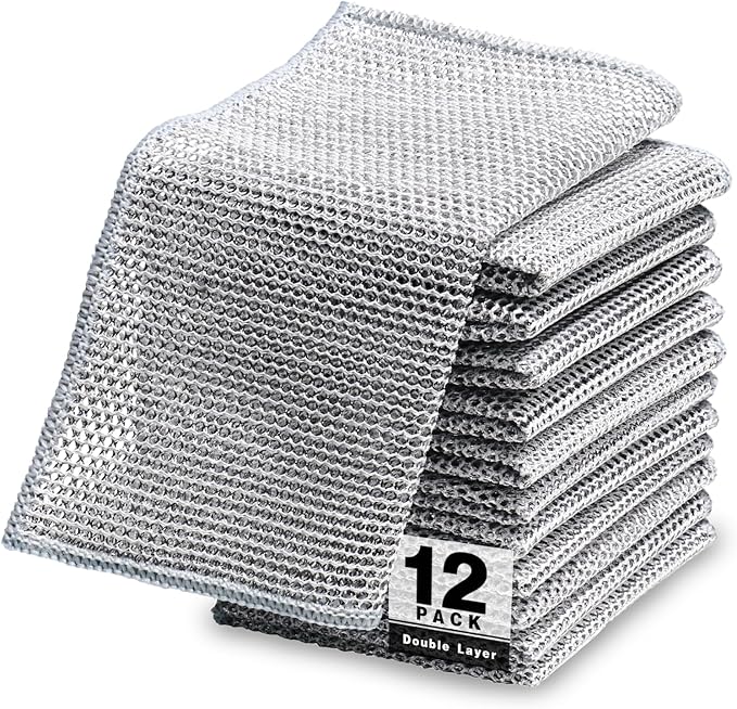 12 Pcs Non Scratch Wire Dishcloth，Multipurpose Wire Dishwashing Rags for Wet and Dry, Reusable Kitchen Wire Miracle Cleaning Cloths for Dishes, Sinks, Stove Tops